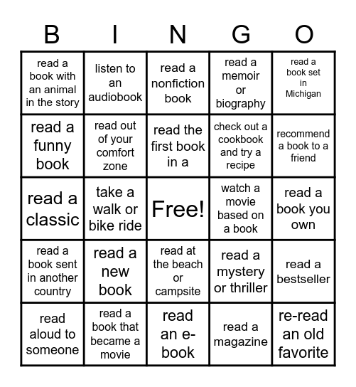 St. Charles District Library Adult Summer Reading Bingo Card