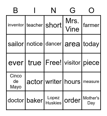 Unit 8 Week 2 Benchmark Bingo Card
