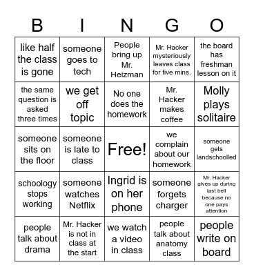 Mr. Hacker's C Bell 2021 Bingo Card