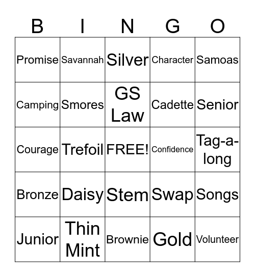 Mother/Daughter Bingo Card