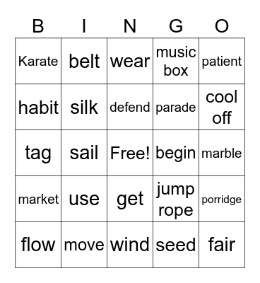 Vocabulary Bingo Card