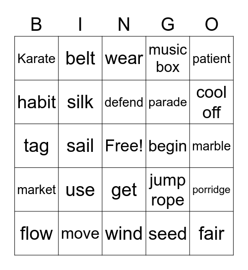 Vocabulary Bingo Card