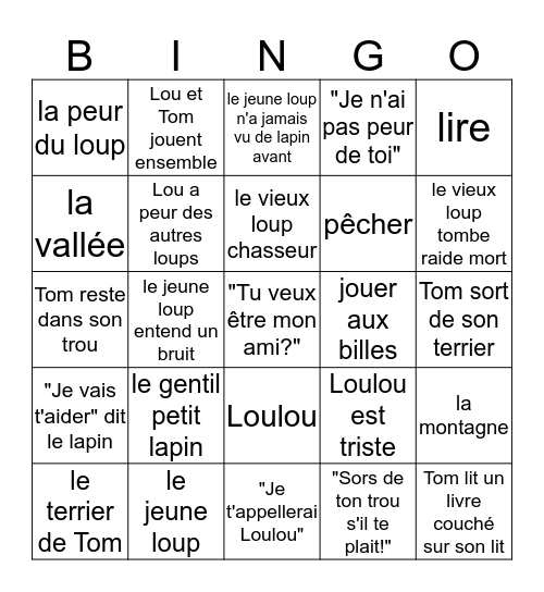 Loulou Bingo Card