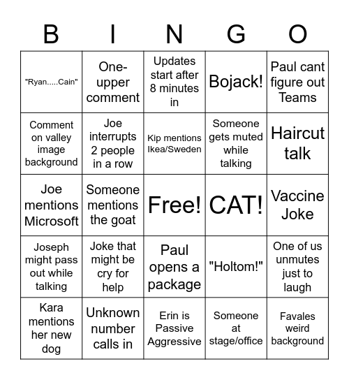 Bingo Bango! Bingo Card