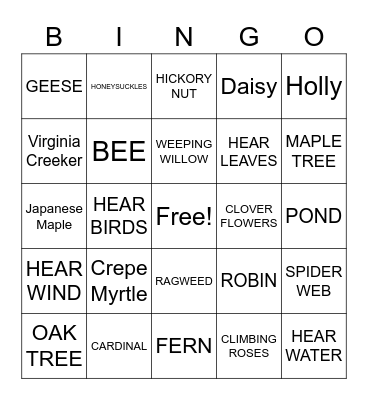 AHG NATURE HIKE BINGO Card