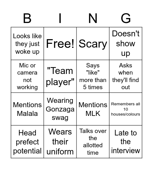 Prefect Interviews Bingo Card