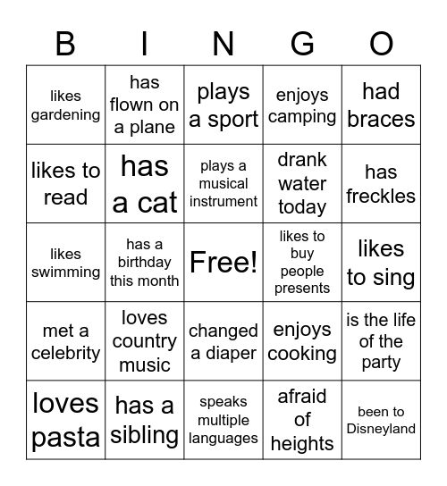 Icebreaker Bingo Card
