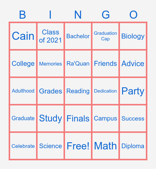 Ra'Quan's Graduation Bingo Card