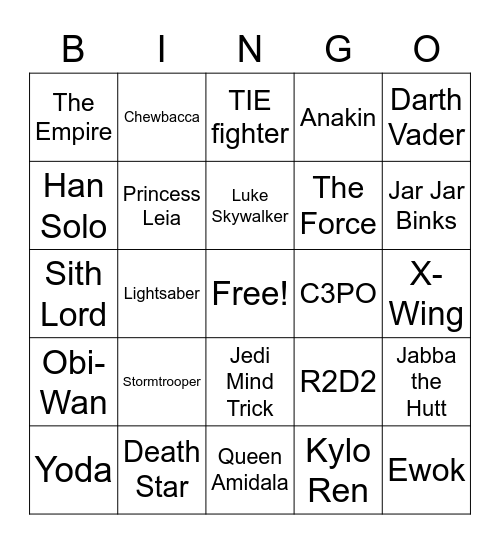 eCivis Star Wars Bingo Card
