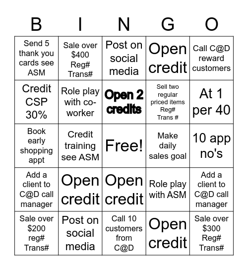 May Credit Bingo Card