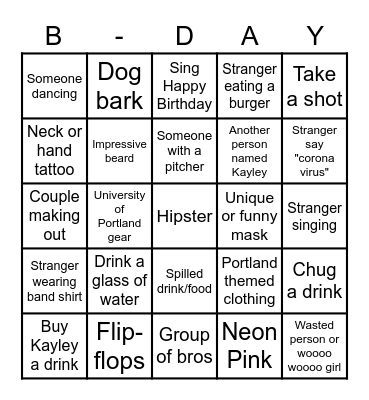 Kayley's 35th Bingo Card