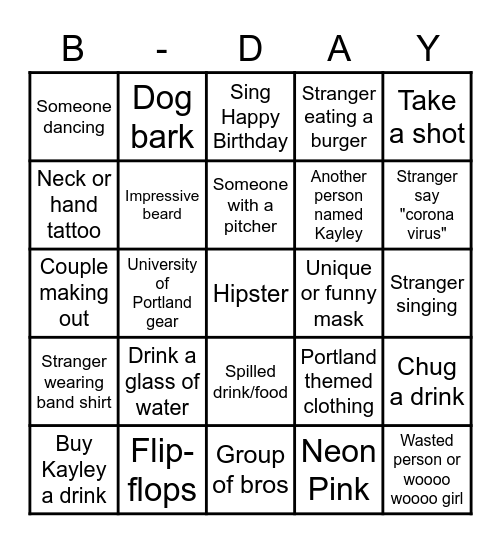 Kayley's 35th Bingo Card