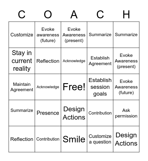 COACH! Bingo Card