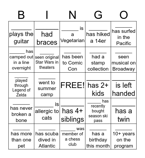 L245 Bingo Card