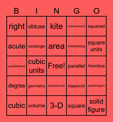 Math BINGO Card