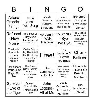 Music Bingo Card