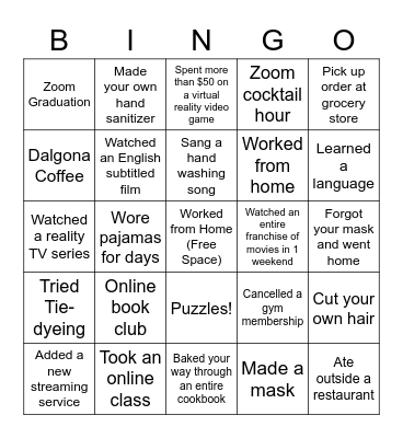 Pandemic Bingo Card