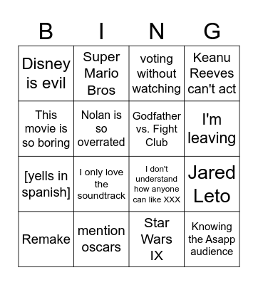 Movie Debate Trolling Board Bingo Card