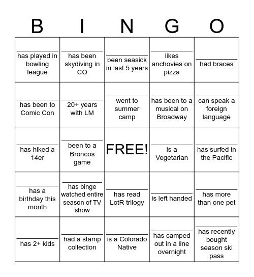 L245 Bingo Card