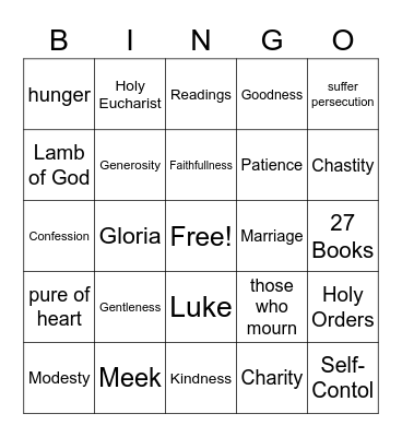 Confirmation Bingo Card