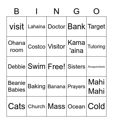 Mom Bingo Card