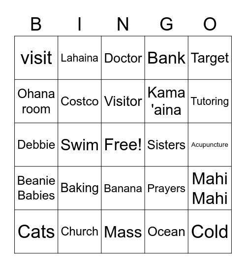 Mom Bingo Card