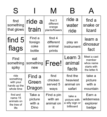 Animal Kingdom Bingo Card