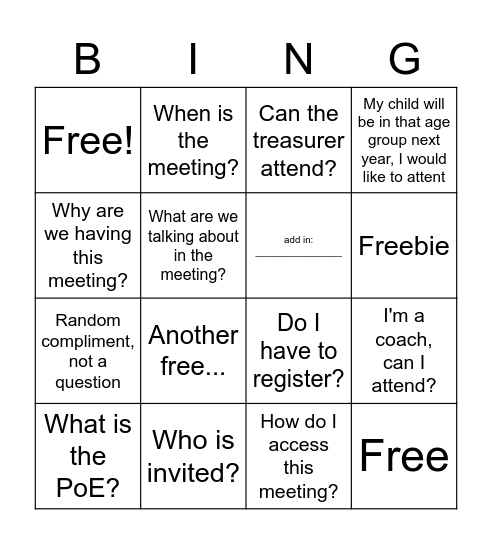 PoE Session Email out Responses Bingo Card
