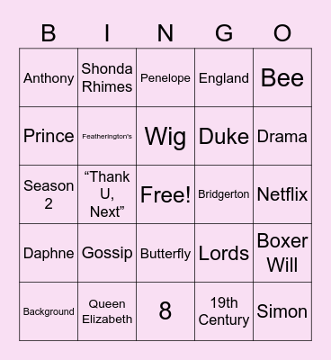 Mercedez Bridgerton Style Bingo Card