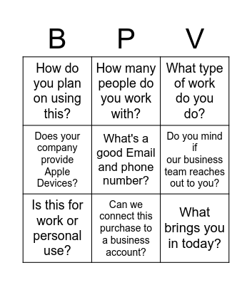 Business Bingo Card