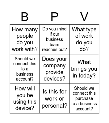 Business Bingo Card