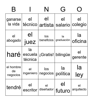 ¿Qué profesión tendrás? Bingo Card