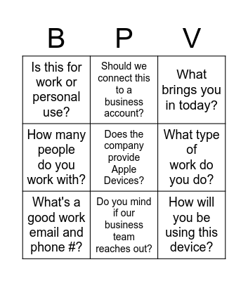 Business Bingo Card