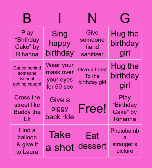 LAURA’S DIRTY 30 PLUS 3 Bingo Card