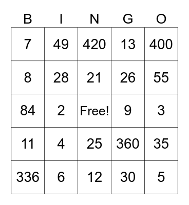 Algebra Practice! Bingo Card