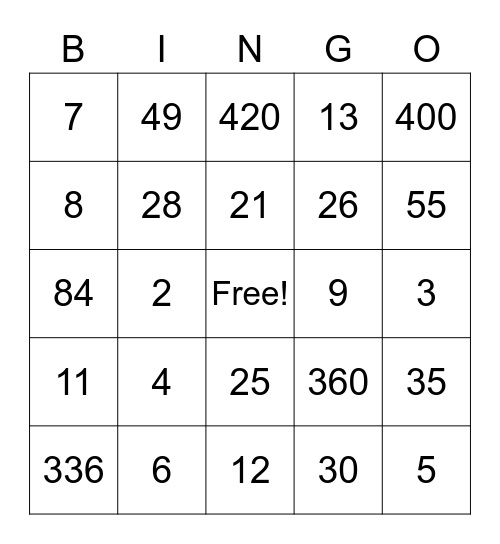 Algebra Practice! Bingo Card