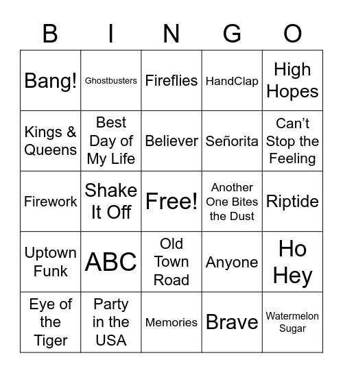 MB Music Bingo! Bingo Card