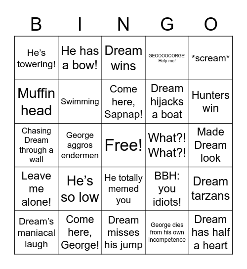 Manhunt Bingo Card