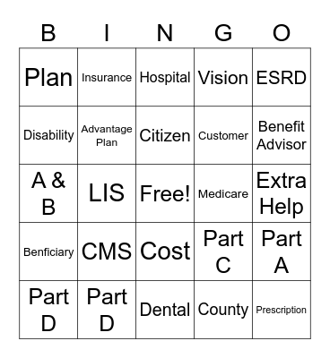 Medicare 101 Bingo Card