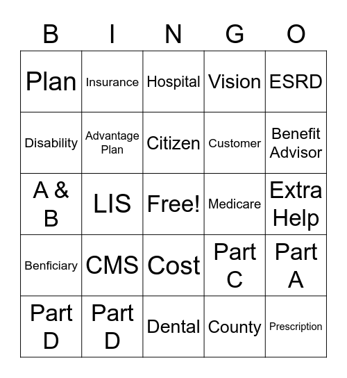 Medicare 101 Bingo Card