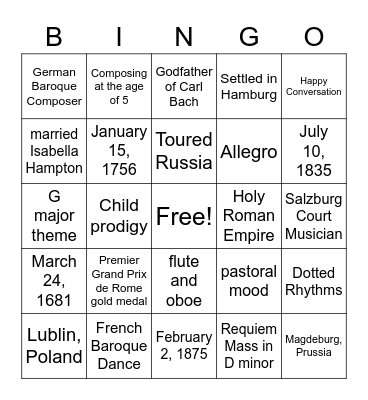Petra's Spring Violin Recital Bingo Card