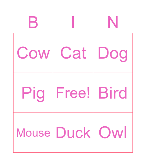 ANIMAL BINGO Card