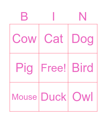 ANIMAL BINGO Card