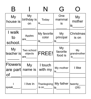 Review  Bingo Card