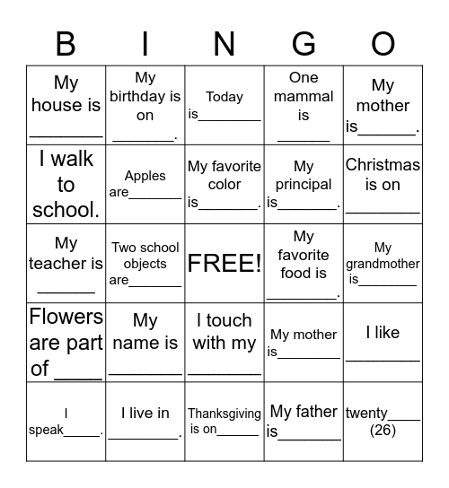 Review  Bingo Card