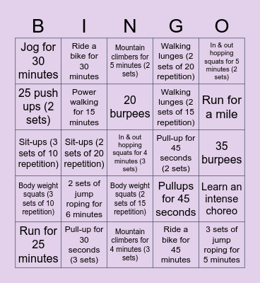 Fitness BINGO Card