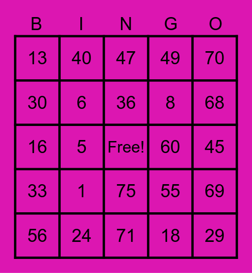 Glaiza Bingo Card