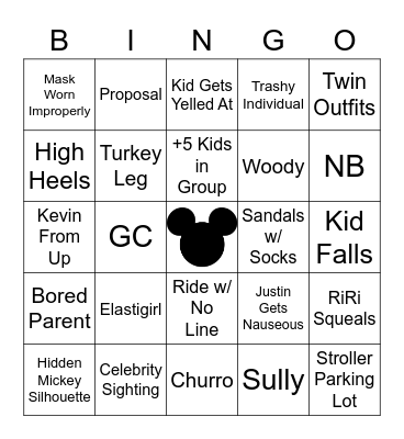 California Adventure Park Bingo Card