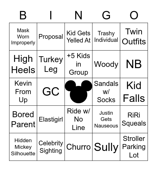 California Adventure Park Bingo Card