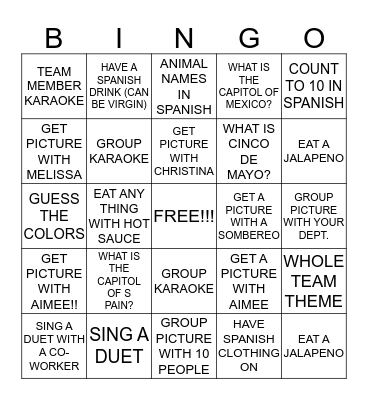 JCPenney TEAM SPANISH BINGO Card